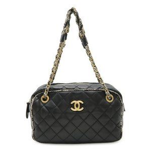 CHANEL Matelasse Coco Mark Shoulder Bag, Chain Lambskin Tweed, Black